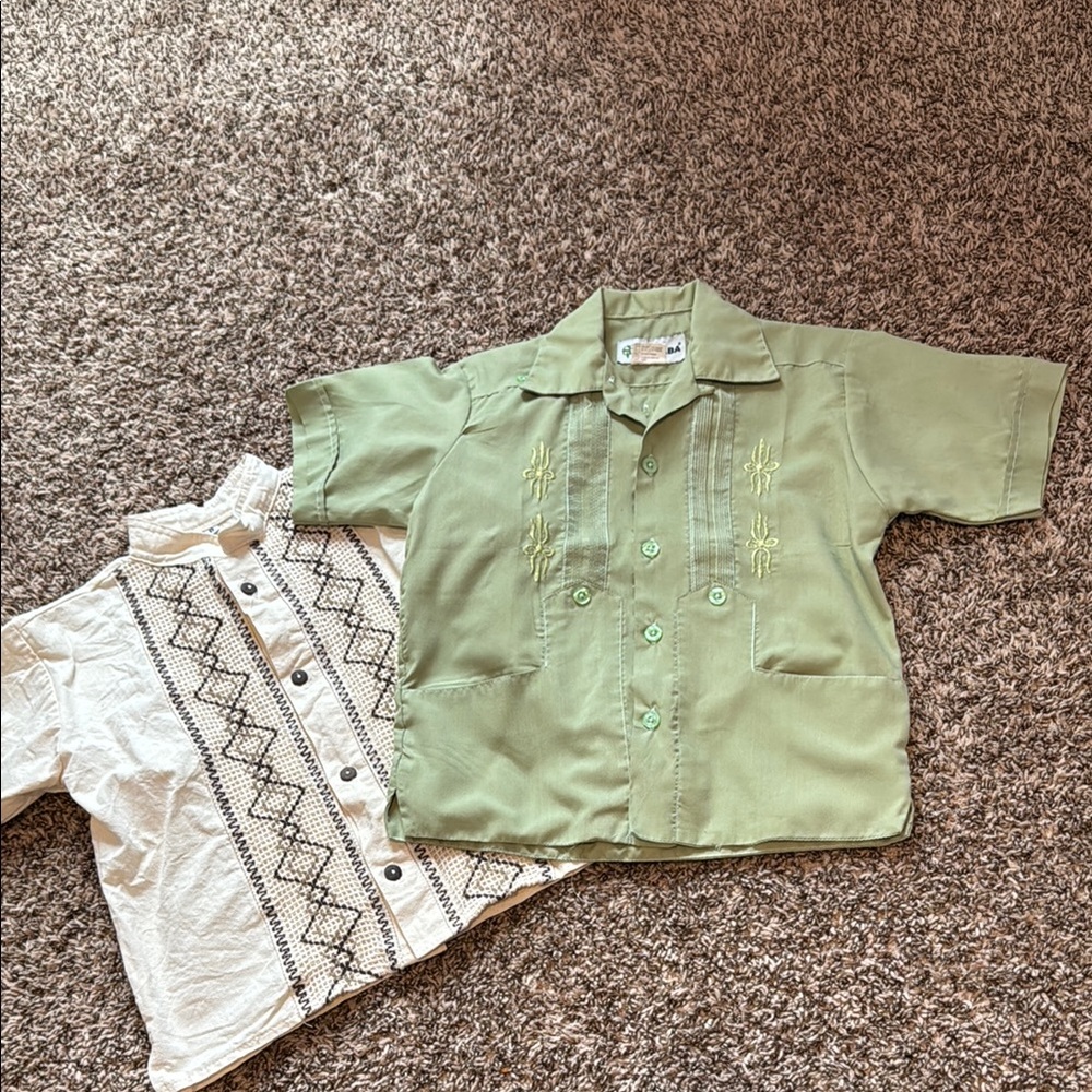 Green and White Kids Shirts Set
